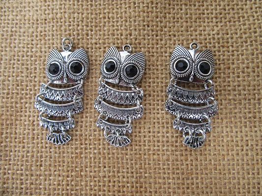 20Pcs Alloy 3D Large Vivid Owl Beads Charms Pendants - Click Image to Close