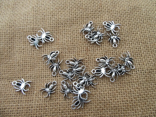 200Pcs Alloy Flat Spider Beads Charms Pendants Wholesale - Click Image to Close