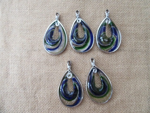 10Pcs Teardrop Glaze Glass Silver Foil Beads Pendant - Click Image to Close