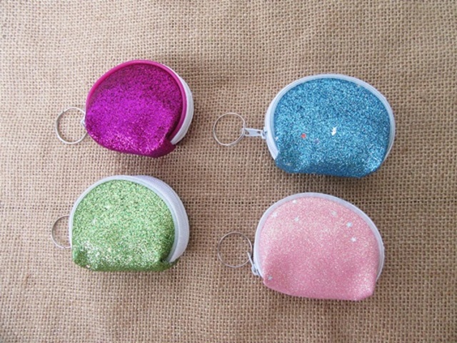 2x12Pcs Shiny Coin Purses with keychain Mixed Color