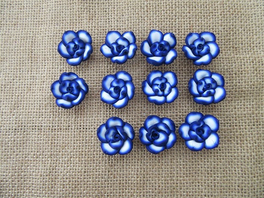 30Pcs New Polymer Clay Royal Blue Rose Flower Beads - Click Image to Close