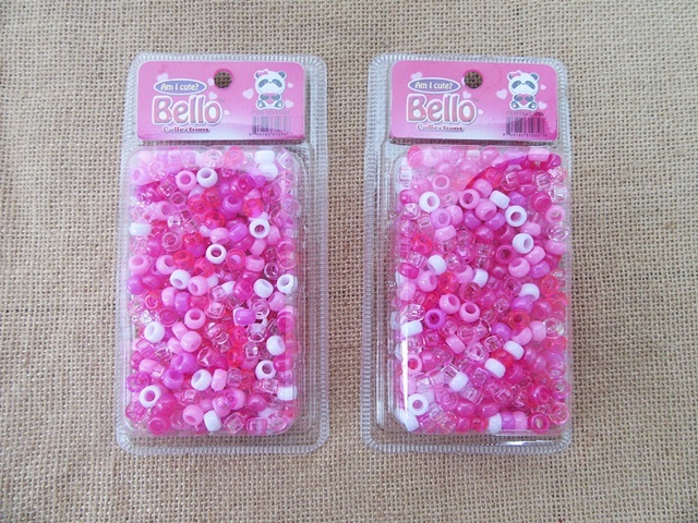 24Sheet x 400Pcs Pink Barrel Pony Beads Dreadlock Beads