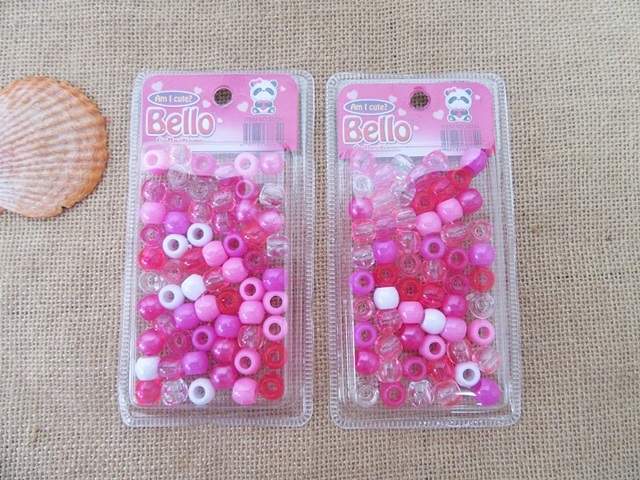 24Sheet x 60Pcs Pink Barrel Pony Beads Dreadlock Bead 12mm