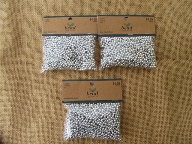 3Packs x 1200Pcs Silver Plated Metallic Round Spacer Beads 4mm 3Packs x 1200Pcs Silver Plated Metallic Round Spacer Beads 4mm