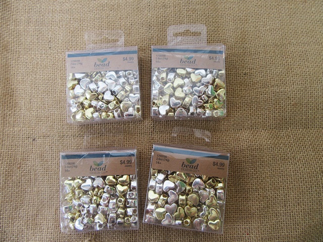 4Packs x 154Pcs Silver Golden Heart Shape Plastic Pony Beads