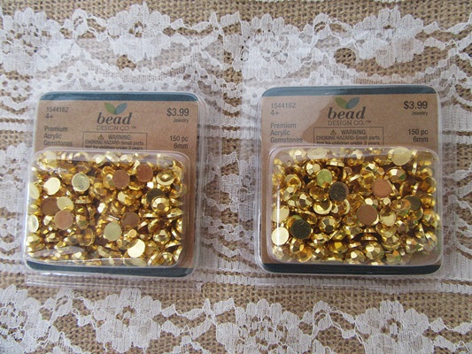 3Sheet x 150pcs Golden Plated Premium Acrylic Gemstones - 6mm di - Click Image to Close