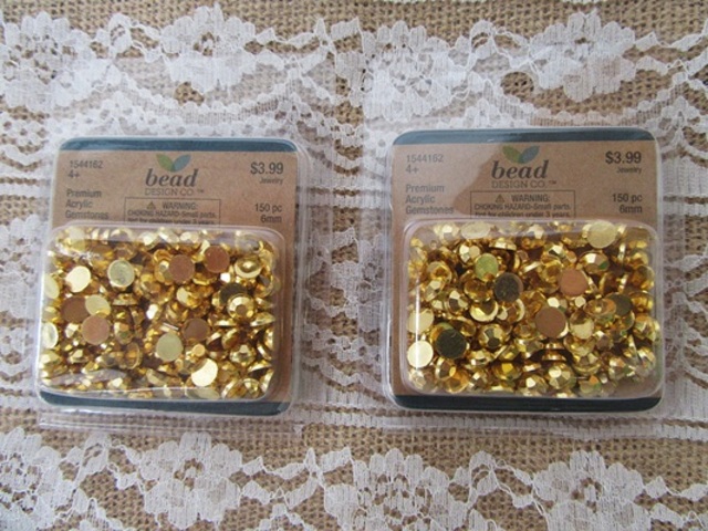 3Sheet x 150pcs Golden Plated Premium Acrylic Gemstones - 6mm di 3Sheet x 150pcs Golden Plated Premium Acrylic Gemstones - 6mm di