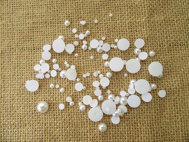 6Packs x 500Pcs White Semi-Circle Simulated Pearl Bead Flatback - Click Image to Close