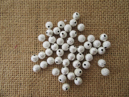 6x50Pcs Silver Color Shinny Loose Round Beads 8mm dia - Click Image to Close