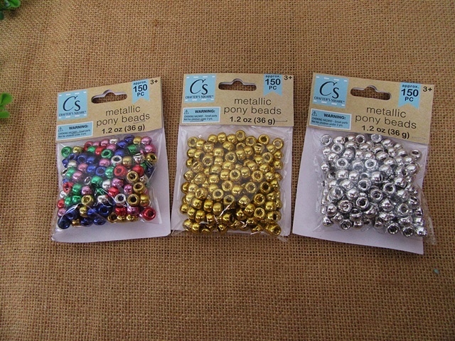 6Packs x 150Pcs Metallic Pony Beads - Click Image to Close