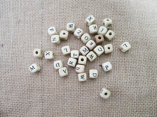 220Pcs Wooden Cube Alphabet Letter Beads 10x10mm - Click Image to Close