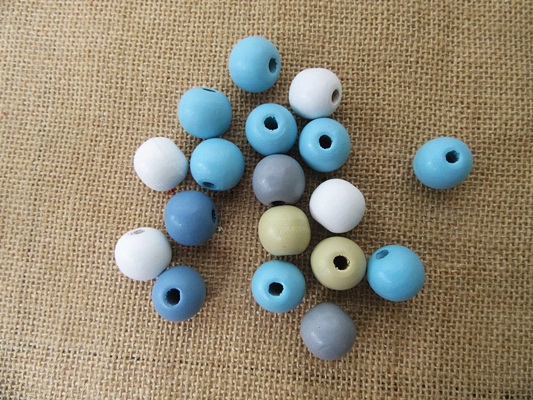 60Pcs Round Wooden Beads DIY Jewellery Making Mixed Color - Click Image to Close