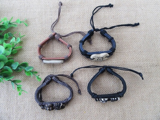 12Pcs Fashion Leather Drawstring Tribe Bracelets Assorted - Click Image to Close