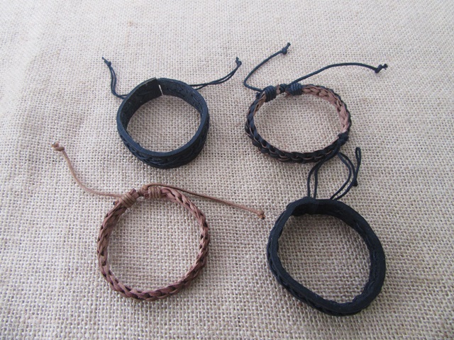 12Pcs Fashion Leather Knitted Drawstring Bracelets Assorted - Click Image to Close