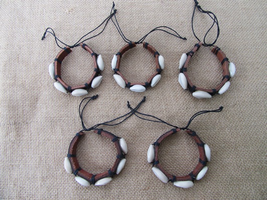 12Pcs Fashion Leather Shell Drawstring Bracelets - Click Image to Close
