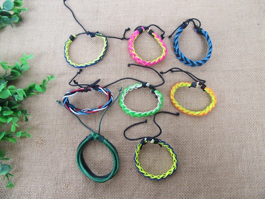 20Pcs Fashion Leather Knitted Drawstring Bracelets Assorted - Click Image to Close