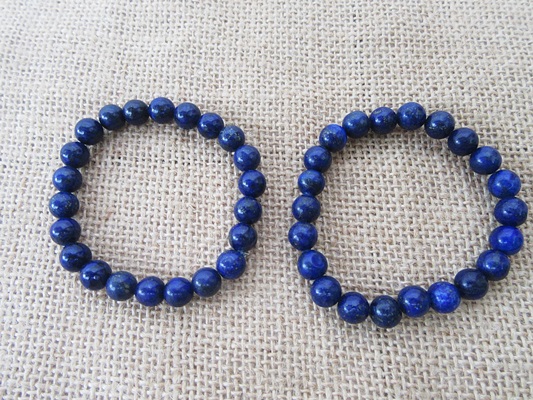 5Pcs Elastic Blue Dyed Gemstone Beaded Bracelets Assorted - Click Image to Close
