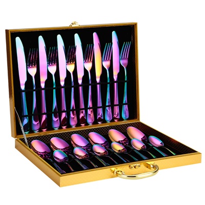 24Pcs Rainbow Stainless Steel Knife Fork Spoon Cutlery Set With - Click Image to Close