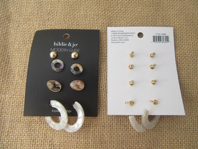 3sheet x 4pair Fashion Shell Looking Earrings Ear Studs Assorted