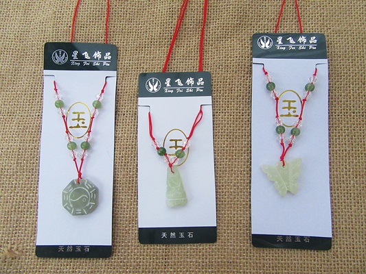 12Pcs Fashion Jade Buddha Bagua Etc Necklaces with Red String - Click Image to Close