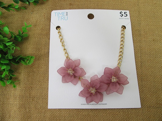 4Pcs Au Design Golden Metal Chain Necklace with Pink Rose Flower - Click Image to Close
