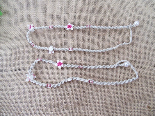 12Pcs Hemp Cord Handmade Knitted Necklaces With Pink Frangipani - Click Image to Close