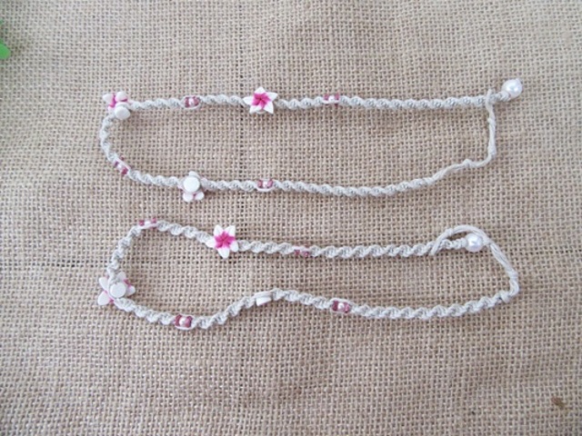 12Pcs Hemp Cord Handmade Knitted Necklaces With Pink Frangipani 12Pcs Hemp Cord Handmade Knitted Necklaces With Pink Frangipani
