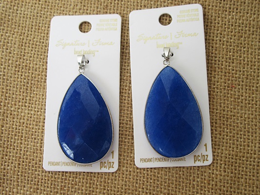 3Pcs New Tear Shape Blue Color Gemstone Charm Pendants - Click Image to Close