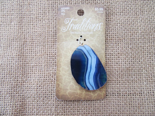 1Pc New Dyed Blue Gemstone Thin Agate Slice Pendants - Click Image to Close