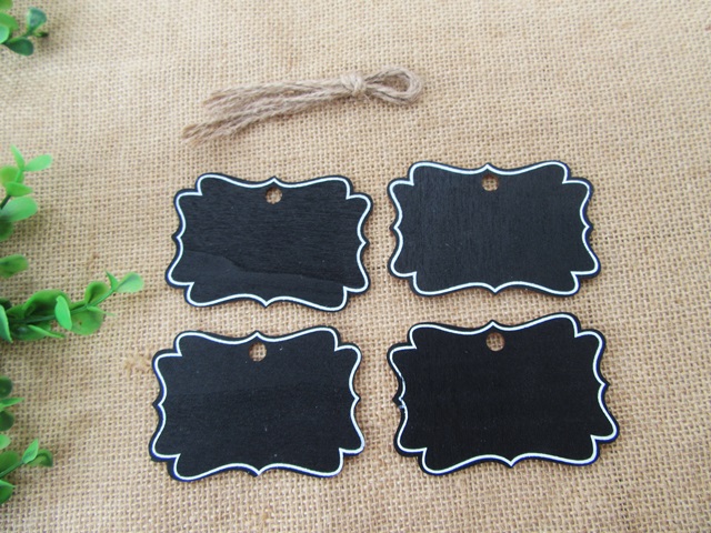 12Packs x 4Pcs Black Chalkboard Tags Clothes Pins with Hemp Cord - Click Image to Close