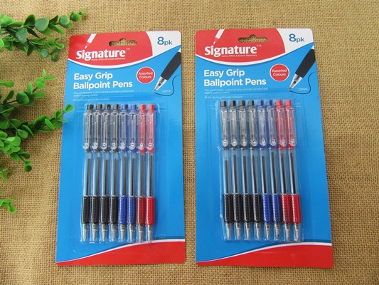 6Packs x 8Pcs Easy Grip Ballpoint Pens Black Blue Red Pens - Click Image to Close