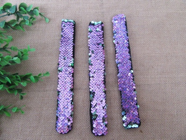 (image for) 30Pcs Purple Sequin Color Changed Magic Ruler Slap Band Bracelet