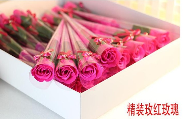 60Pcs Hot Pink Bath Artificial Rose Soap Flower Mother's Day - Click Image to Close