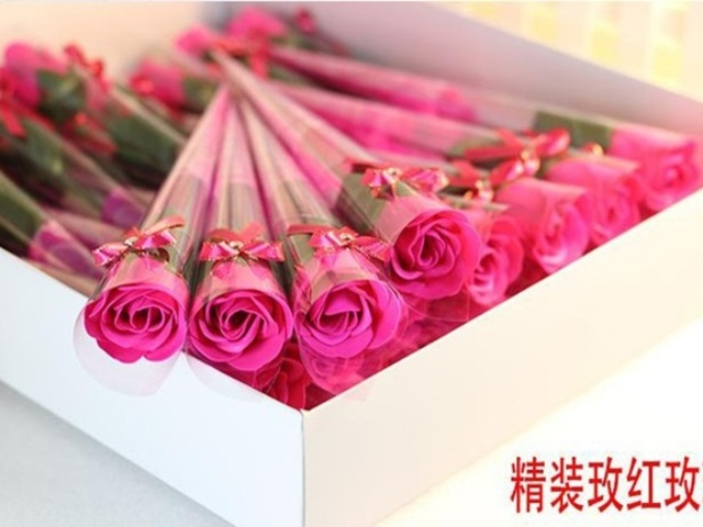 60Pcs Hot Pink Bath Artificial Rose Soap Flower Mother's Day - Click Image to Close