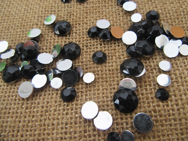 3Sheets x 230Pcs Black Flatback Acrylic Gemstones Rhinestones As - Click Image to Close