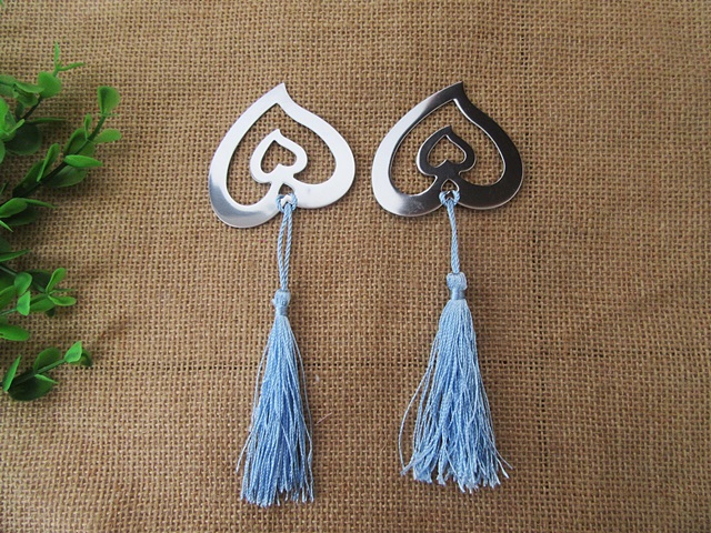 12Pcs Silver-Metal Heart Bookmark w/Blue Tassel Wedding Gift Fav 12Pcs Silver-Metal Heart Bookmark w/Blue Tassel Wedding Gift Fav