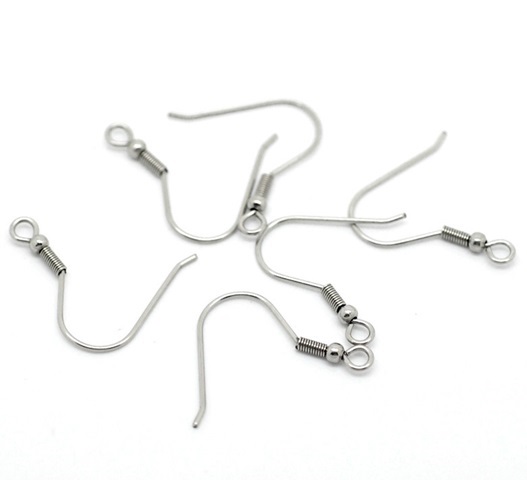 1000Pcs Nickel Color Ear Wire Hooks W/Bead Coil - Click Image to Close