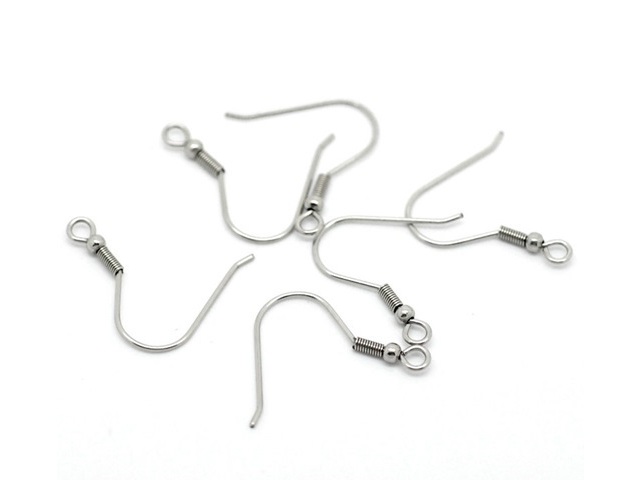 1000Pcs Nickel Color Ear Wire Hooks W/Bead Coil - Click Image to Close