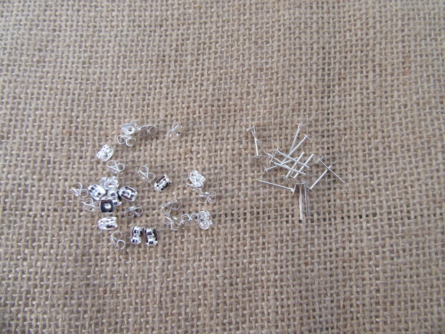 1000Sets Silver Flat Peg Earring Posts Studs w/Earring Back - Click Image to Close