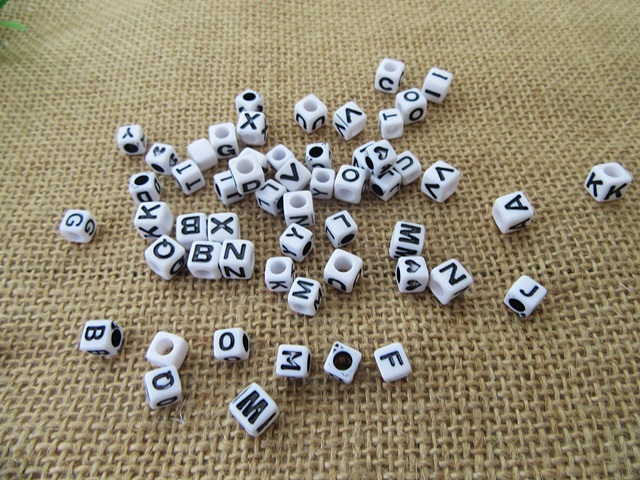 250Gram Black Words on White Alphabet Letter Beads Cube Loose Be - Click Image to Close