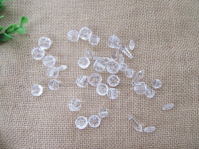 450Gram Clear Arrow Beads Faceted Round Loose Beads Assorted - Click Image to Close
