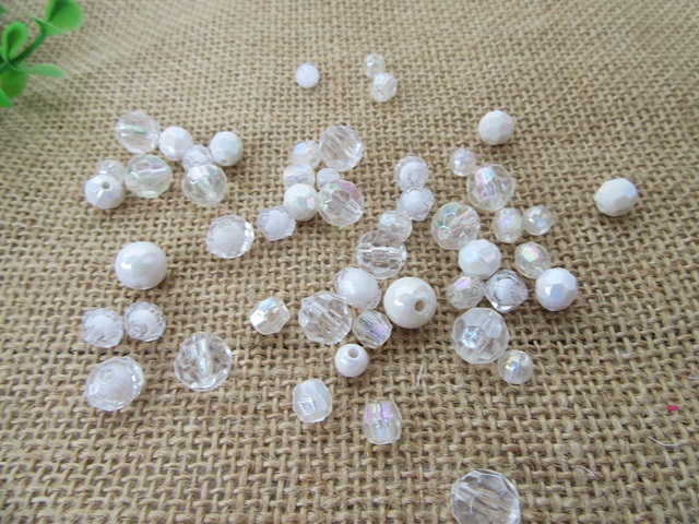 450Gram AB Clear White Faceted Round Loose Beads - Click Image to Close