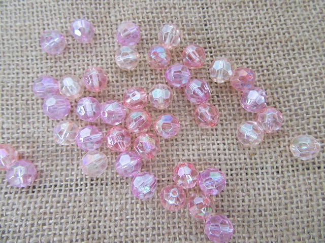 250Gram (Approx 450Pcs) AB Clear Pink Round Facted Loose Beads 1 - Click Image to Close