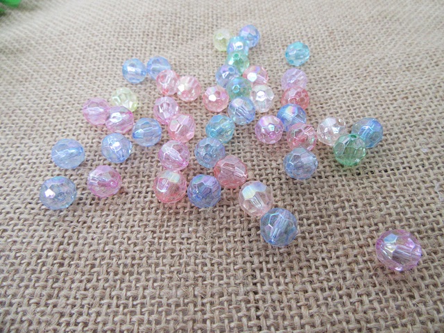 450Gram (Approx 800Pcs) AB Clear Round Facted Loose Beads 10mm d - Click Image to Close