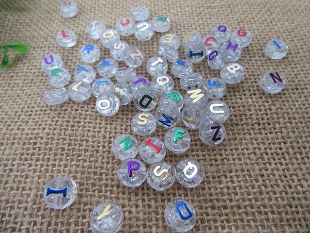 250Gram (Approx 850Pcs) Clear Flat Round Alphabet Letter Beads L