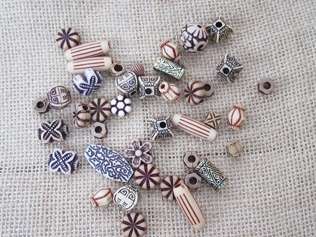 450Gram New Tribal Boho Pattern Beads Acrylic Brown Loose Beads