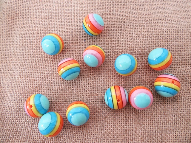 15Pcs Jumbo Rainbow Striped Beads 24mm Dia - Click Image to Close