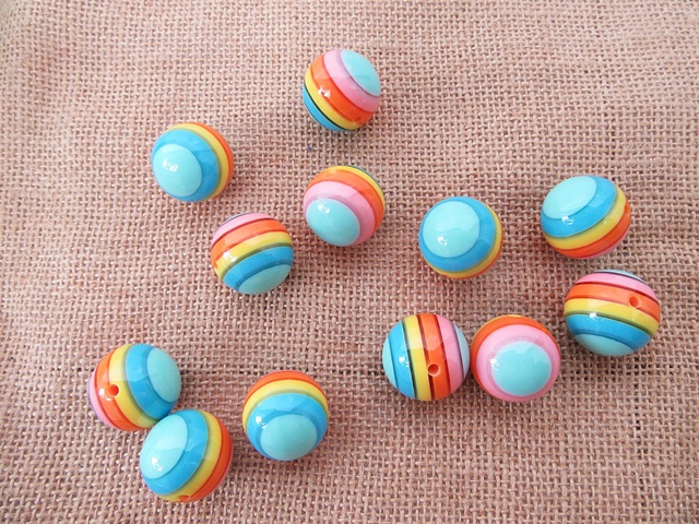15Pcs Jumbo Rainbow Striped Beads 24mm Dia 15Pcs Jumbo Rainbow Striped Beads 24mm Dia