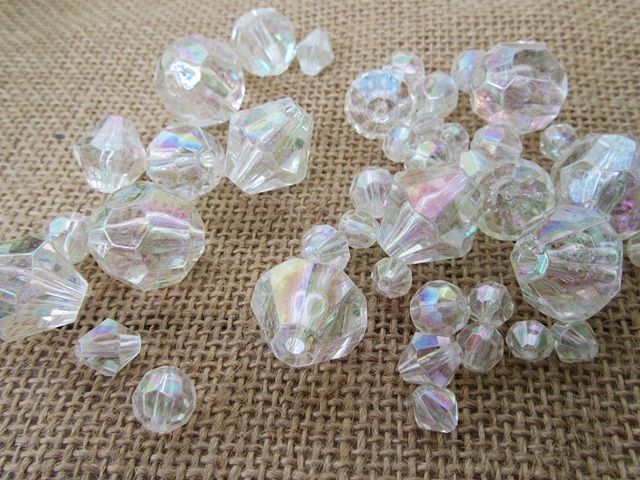 150Gram Acrylic Shiny AB Color Bicone Faceted Round Beads Assort - Click Image to Close
