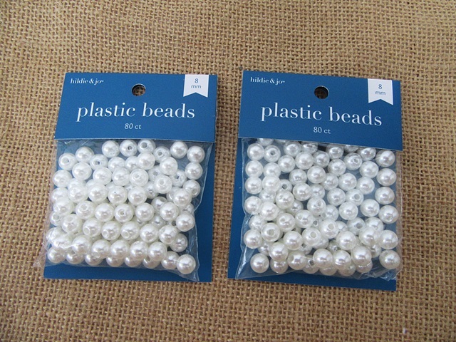 6Packs x 80Pcs White Simulate Pearl Plastic Bead Loose Bead 8mm - Click Image to Close